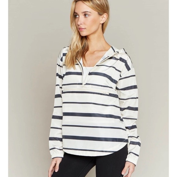 Thread & Supply Jackets & Blazers - Thread & Supply Hooded Pullover Windbreaker Black Ivory Stripe Sz L NWT MSRP $66